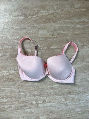 Victoria's Secret Lined Demi Light Pink Molded T-Shirt Bra Neon Pink Lace 34DD